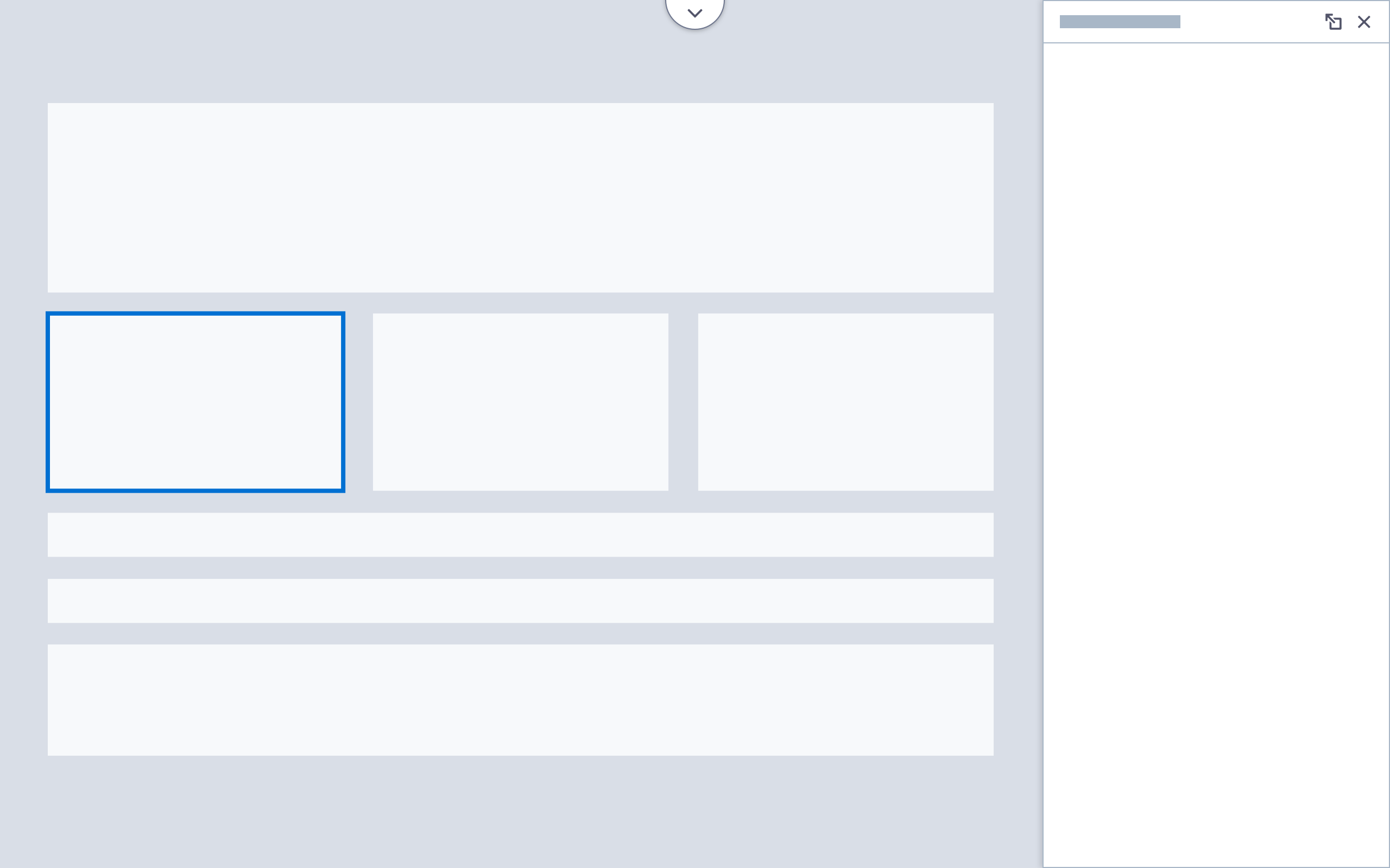 A wireframe showing a full-screen canvas with docked right-side panel