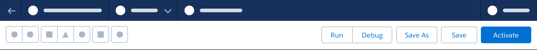 A wireframe showing an Activate button in the primary action position on the right side of the header.
