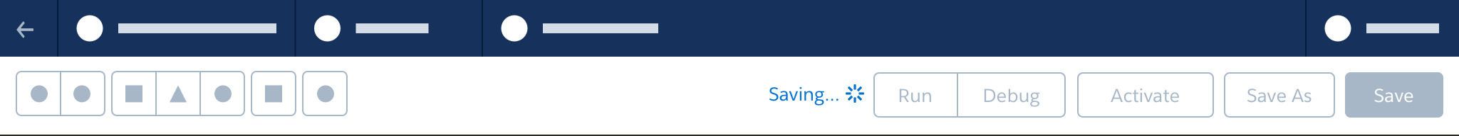 A wireframe showing a spinner next to status text, the status text says "Saving..."